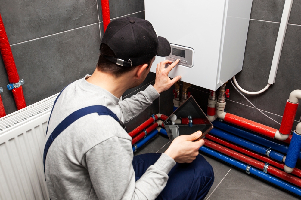Technician performing water heater repair Dubai